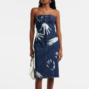 AREA Denim Dress with Handprint Design
